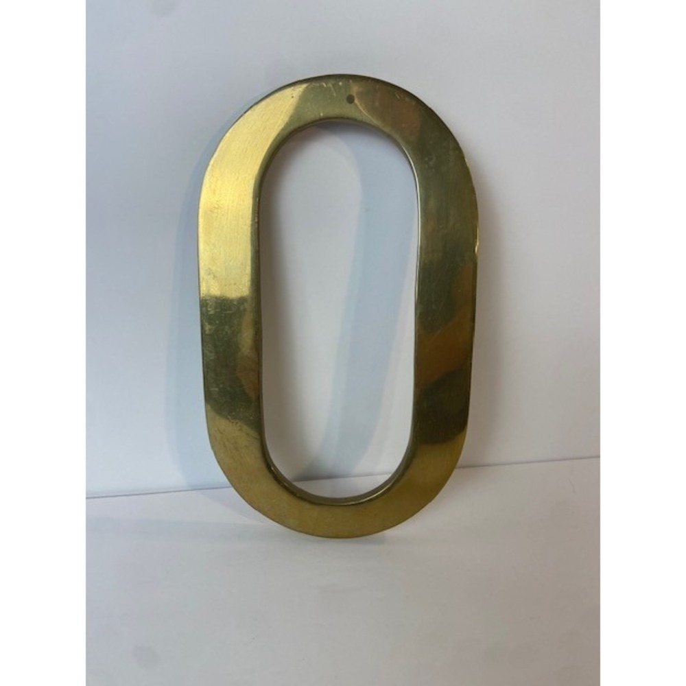 Vintage Solid Brass Letter O Number 0 Wall Hanging Plaque Gold Tone 8.5 Inch